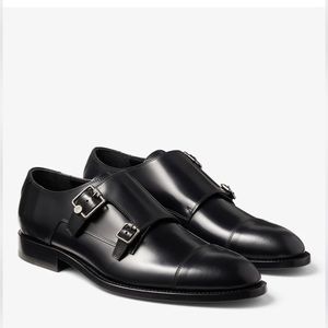 NEW🚨 JIMMY CHOO Finnion Monkstrap Black Brush Off Leather Monk Strap Shoes 11.5